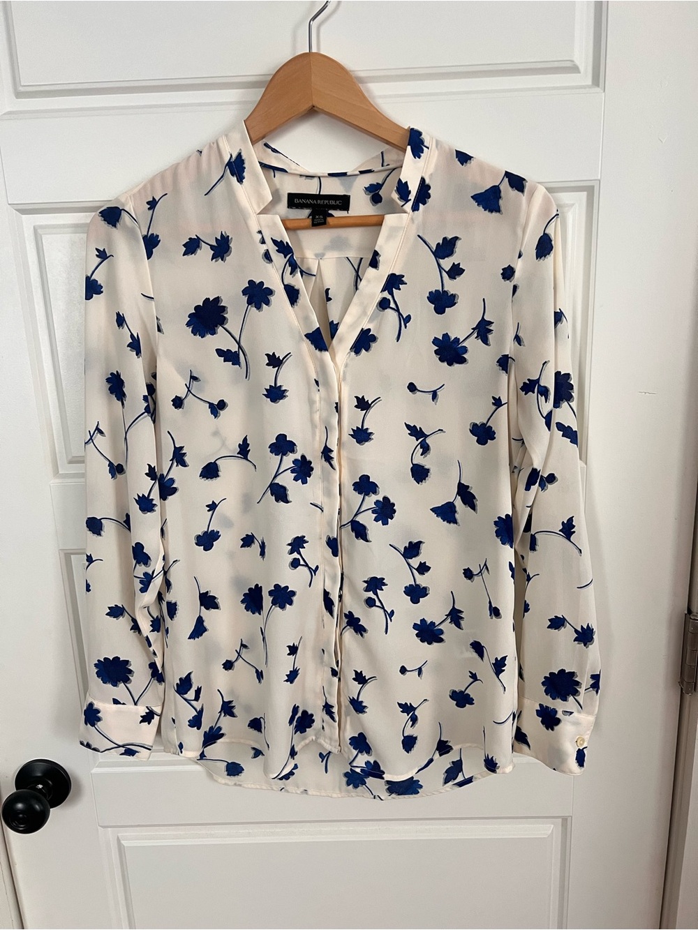 Banana Republic Cream Blouse with Blue Floral Print